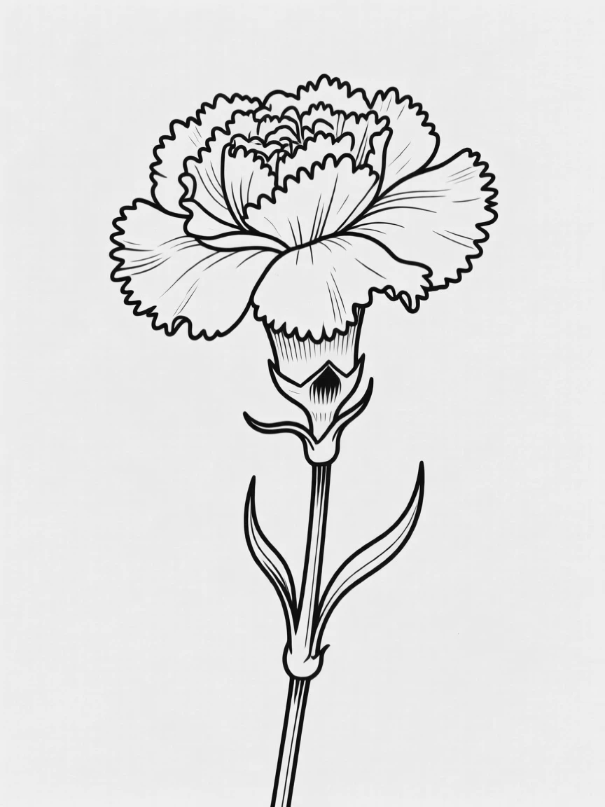 A single carnation with ruffled petal edges