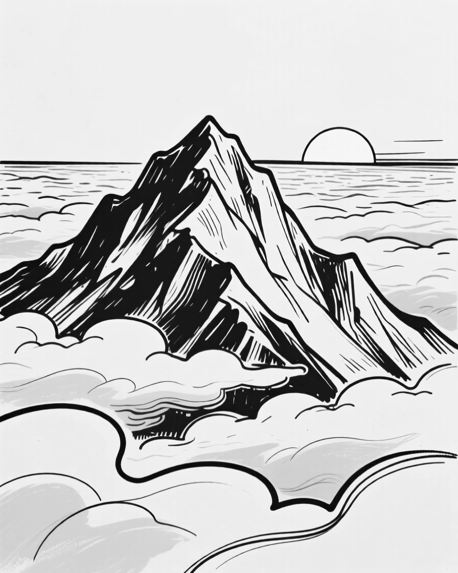 A rugged mountain summit above a sea of clouds at sunrise.