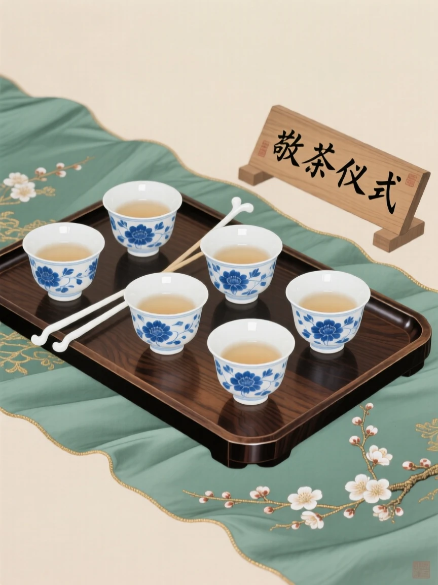 A tray of tea cups arranged for a ceremony