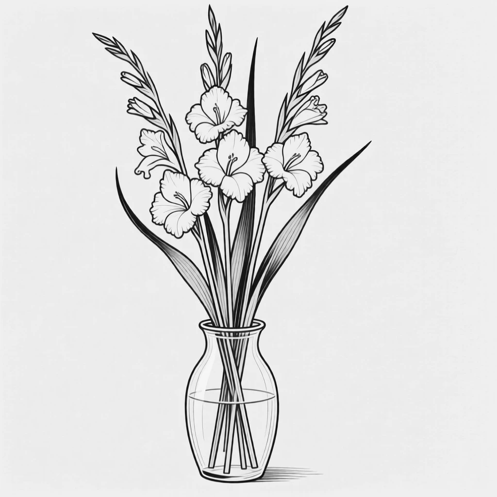 A bouquet of gladiolus stems standing tall in a vase