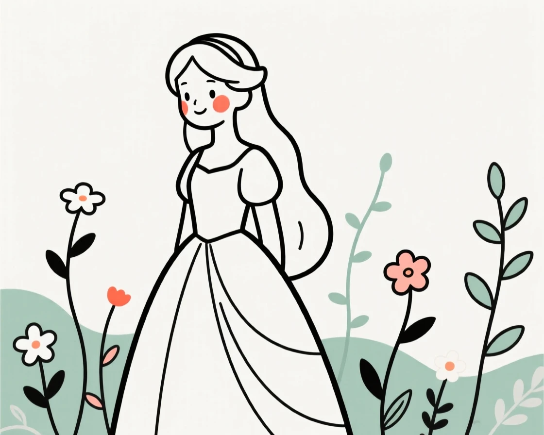 A fairytale princess in an enchanted garden, radiating quiet confidence.