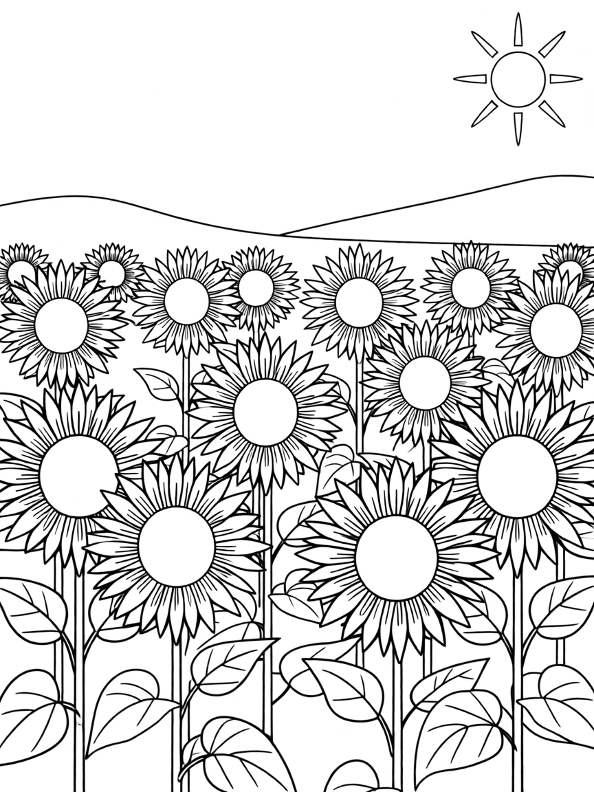 A field of sunflowers all turned to face the morning sun