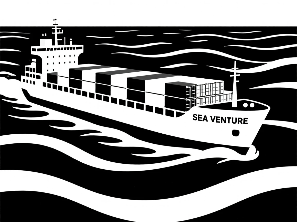 A cargo ship crossing the open ocean.