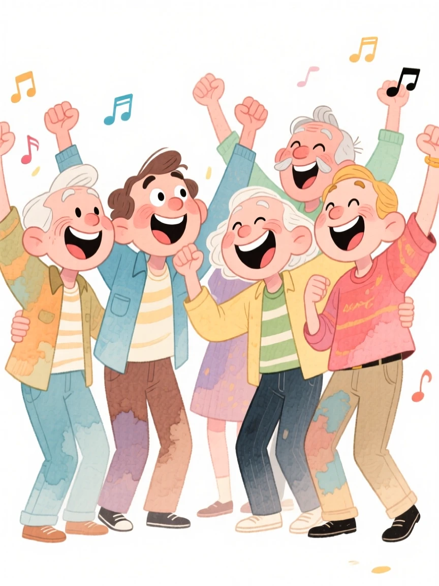 Old friends reuniting cheering together at a lively concert