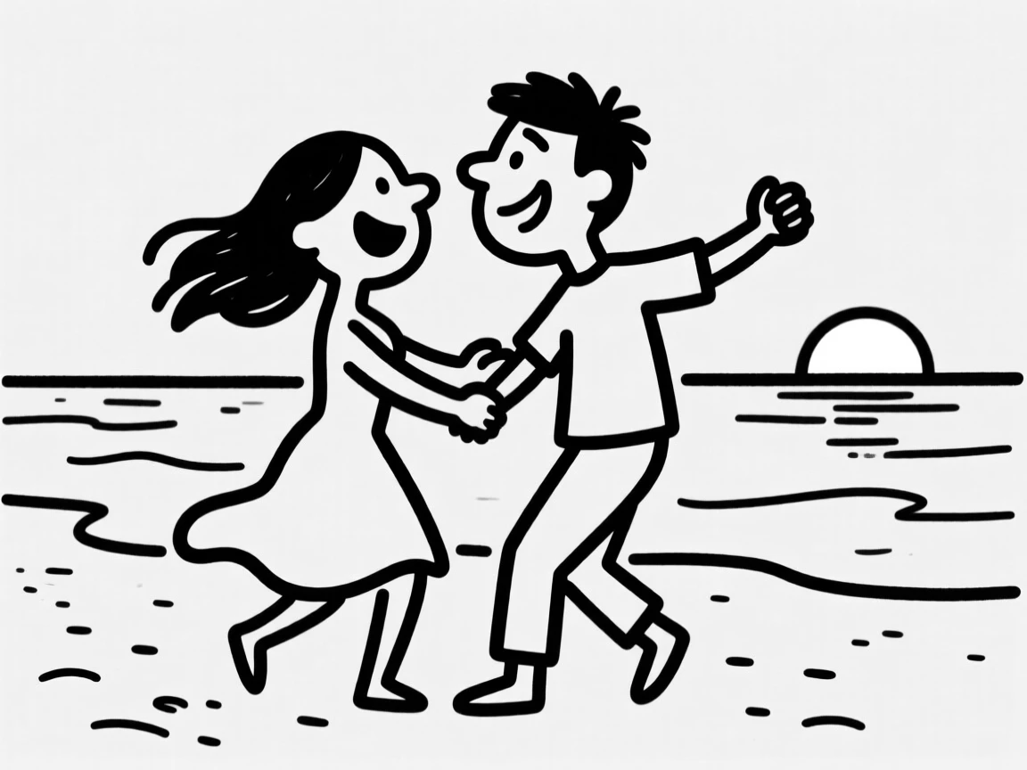 A couple dancing on a beach in Bali as the sun sets behind them.