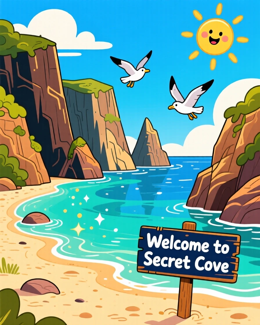 A secluded cove with turquoise water and dramatic cliffs.