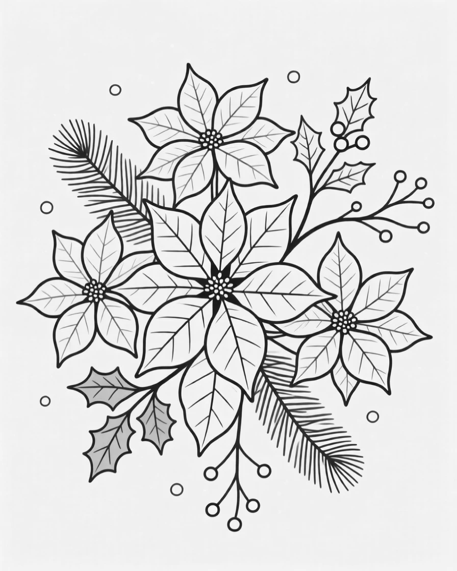 A cluster of poinsettias arranged for winter