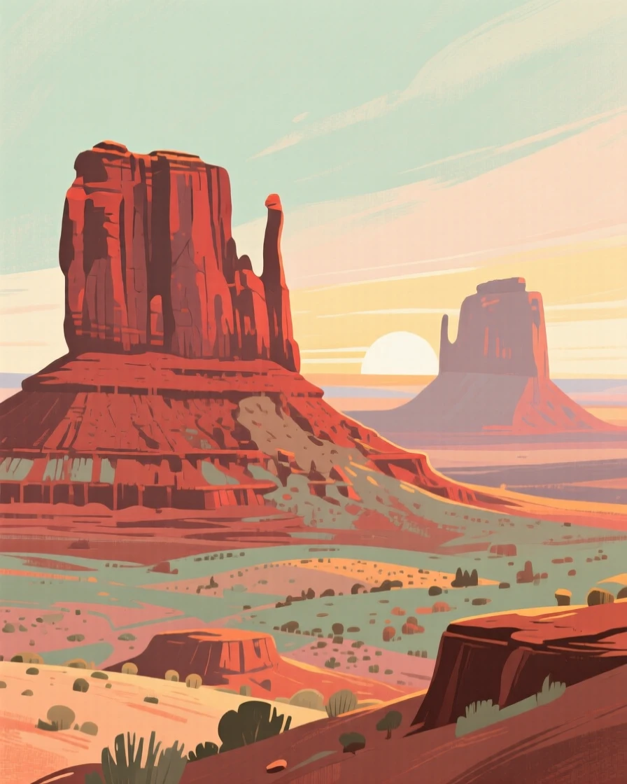 The red rock formations of Monument Valley at sunset