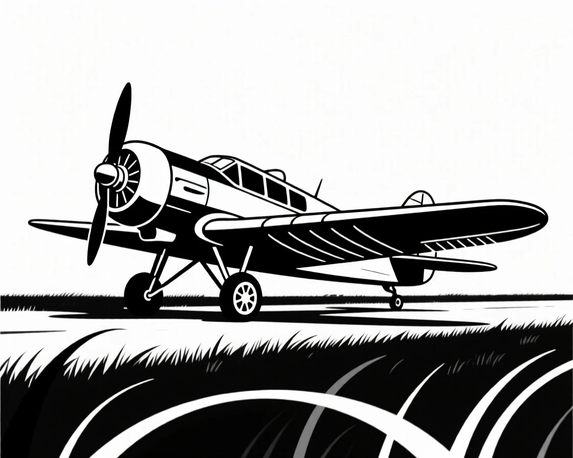 A vintage airplane parked on a grass airstrip.