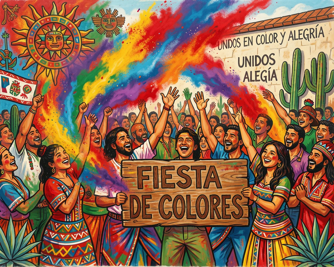 A festival of color with powders thrown joyfully into the air