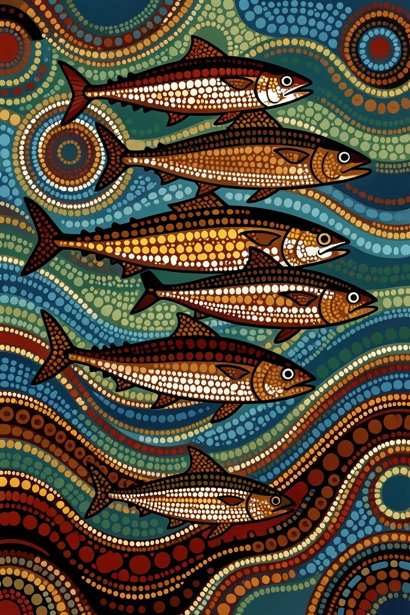 A tuna school moving gracefully through open water