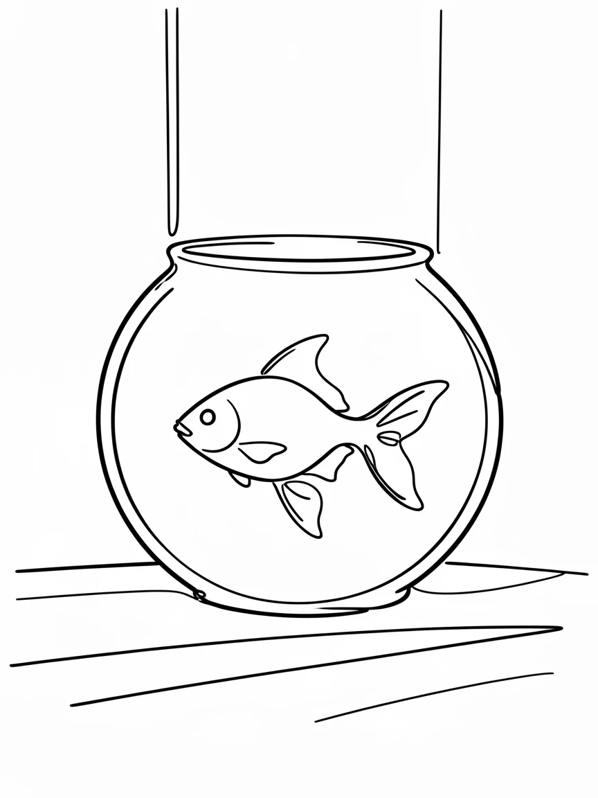 A goldfish swimming gracefully inside a round glass fishbowl on a windowsill