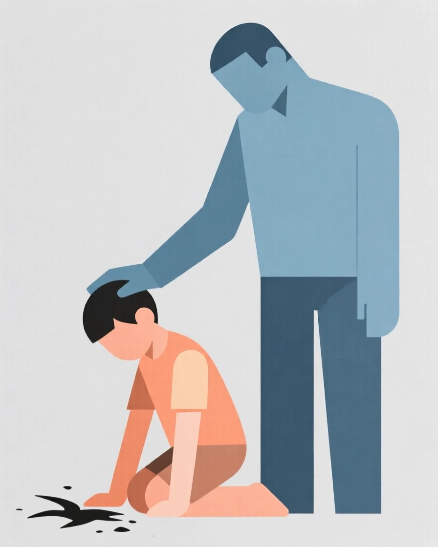 A father comforting his son after a fall
