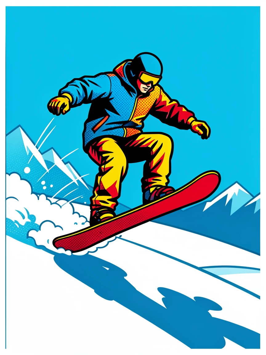 A snowboarder catching air above a powder slope