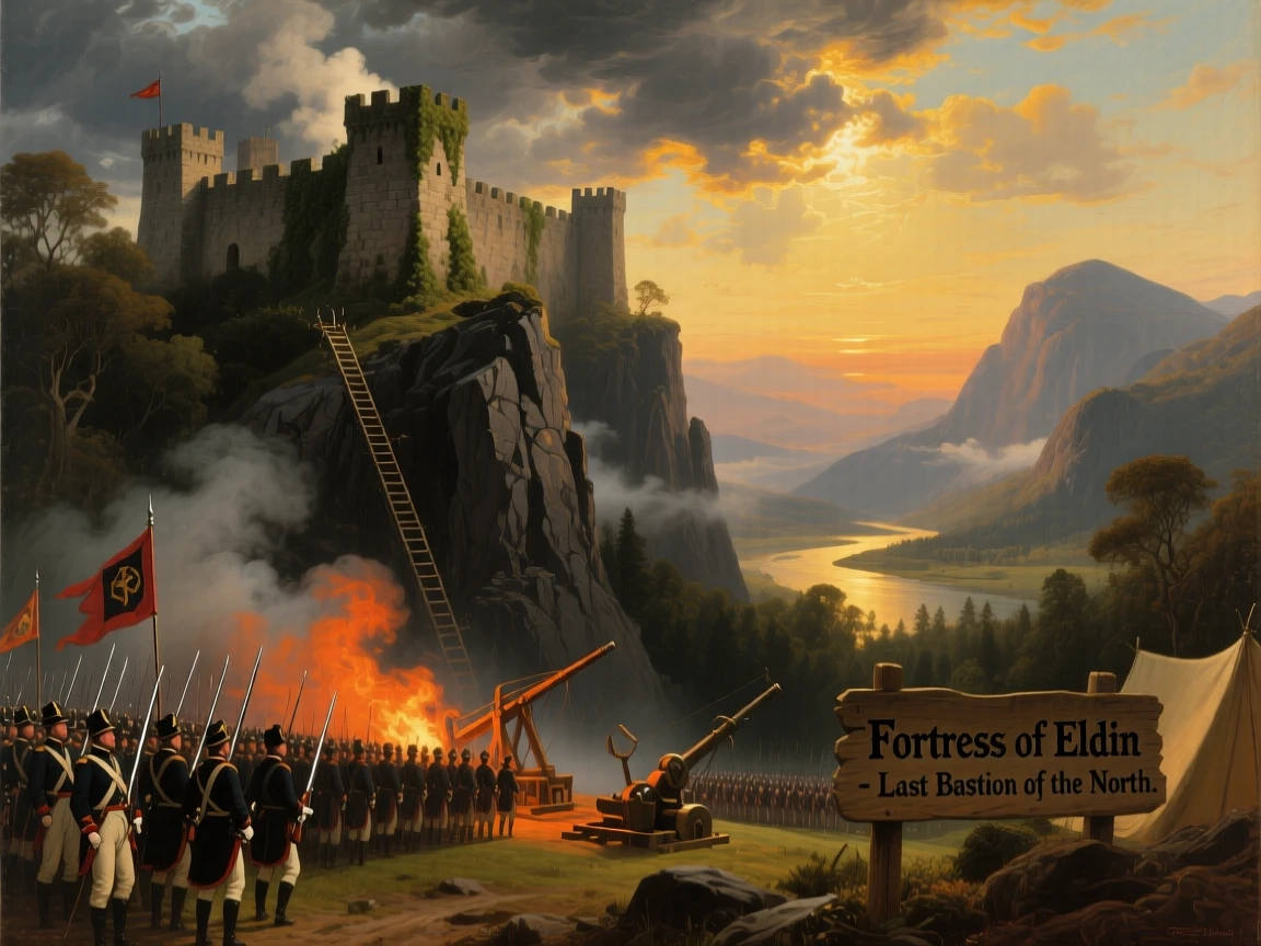 An army lays siege to a fortress perched high on a cliff.