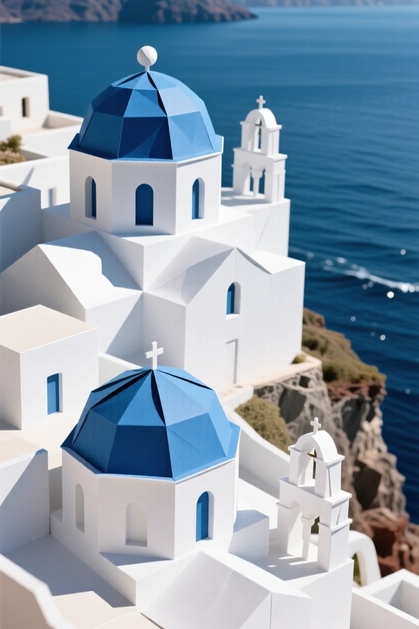 Santorini's white-washed buildings with blue domes overlooking the deep blue Aegean Sea.