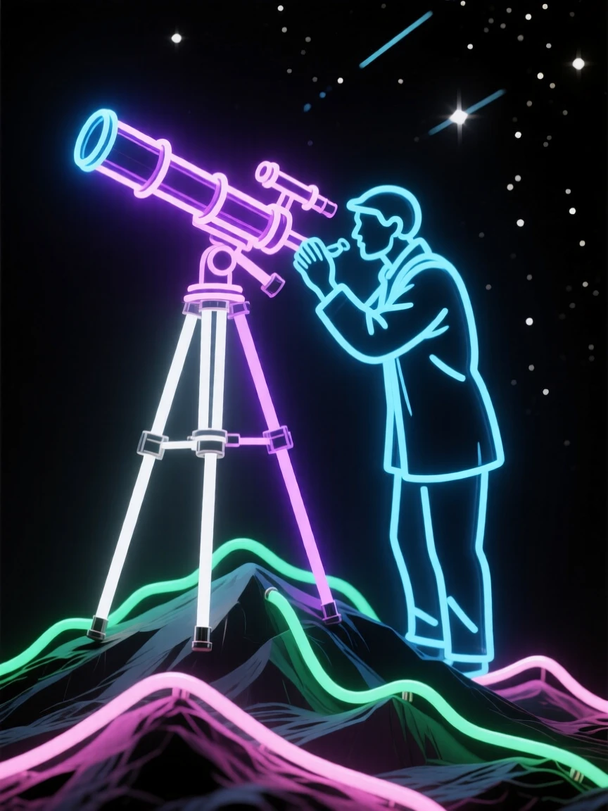 An astronomer adjusting a telescope on a remote mountaintop.