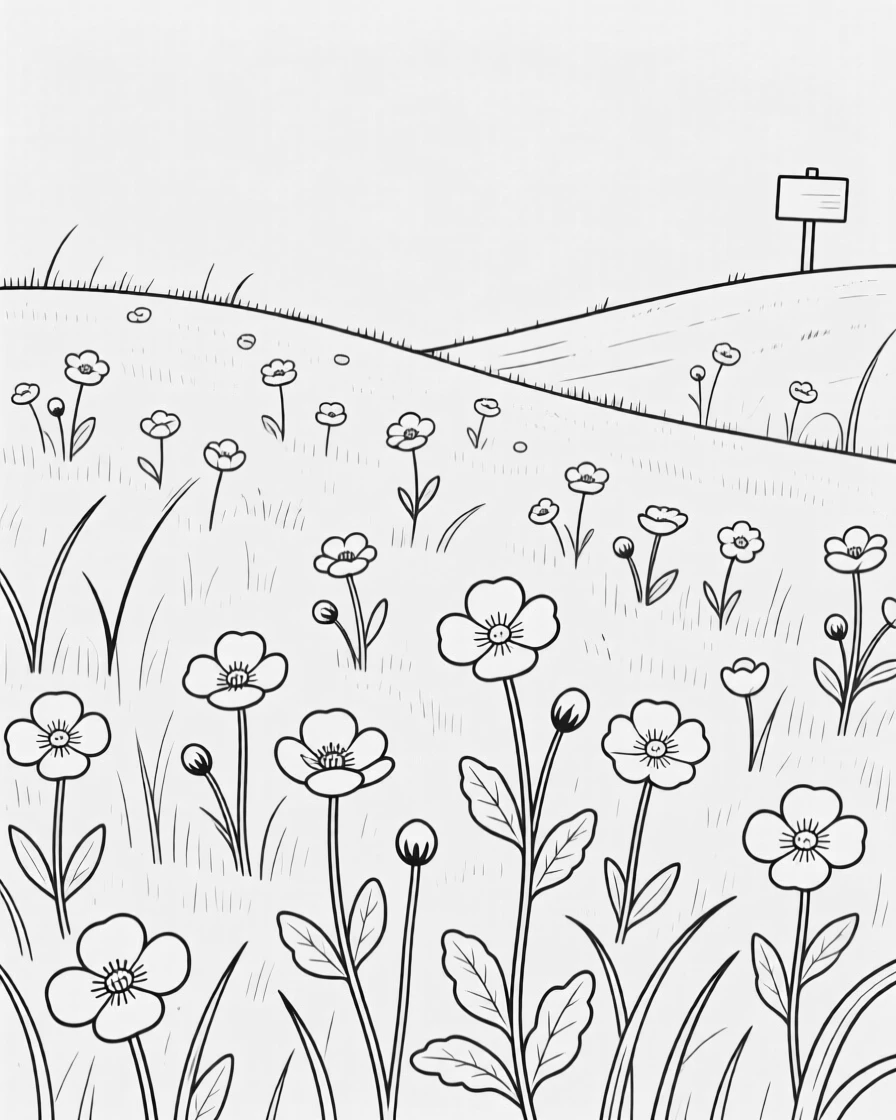 A field of buttercups in a spring meadow