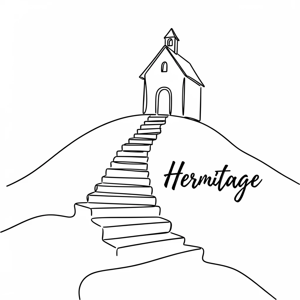 A hilltop hermitage chapel reached by a long stone stairway