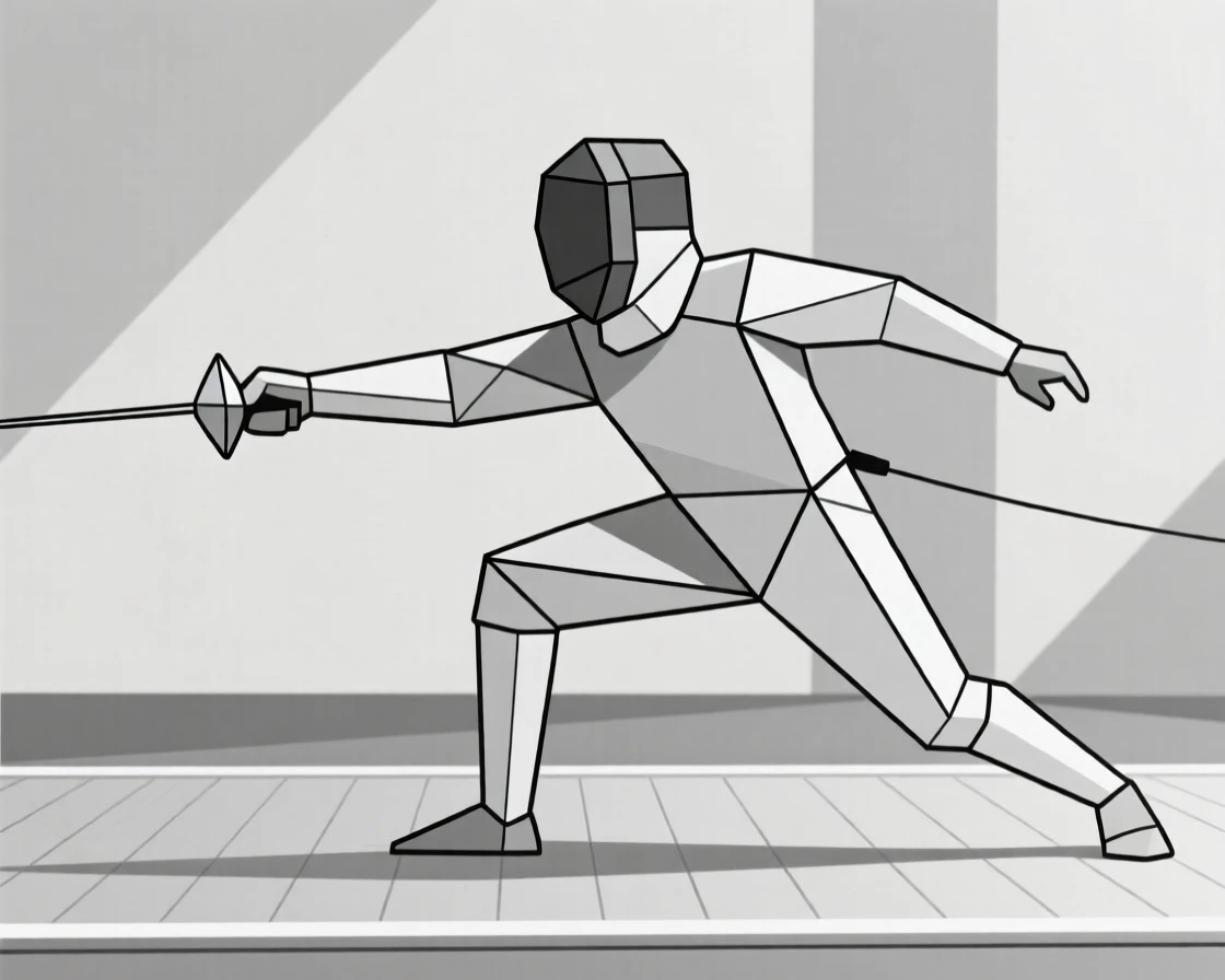 A fencer lunging forward during a match