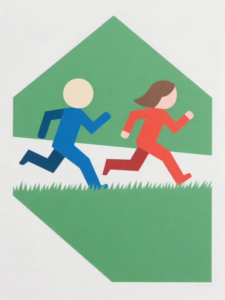 Siblings racing each other across a lawn