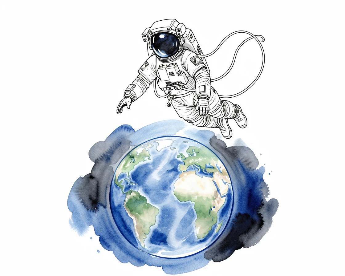 A astronaut floating above Earth, gazing down at the glowing blue planet below