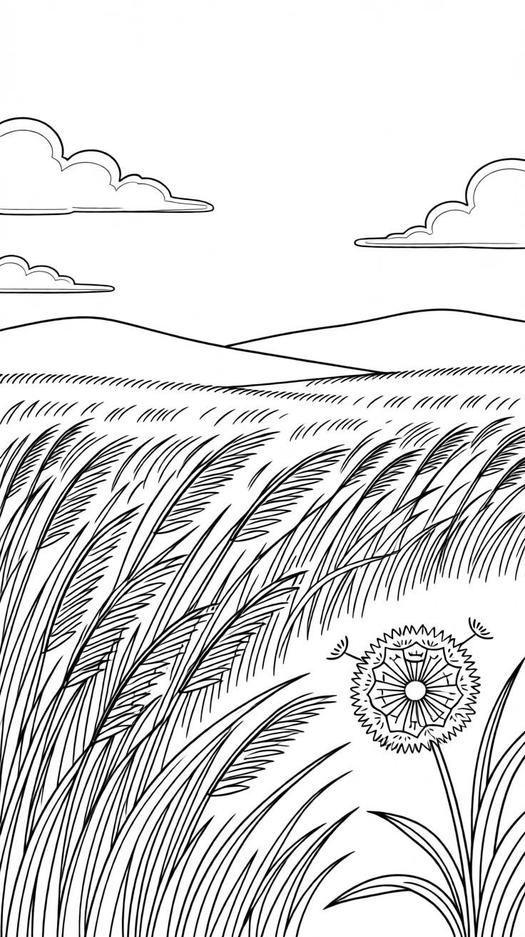 A prairie field with tall grass rippling in the wind