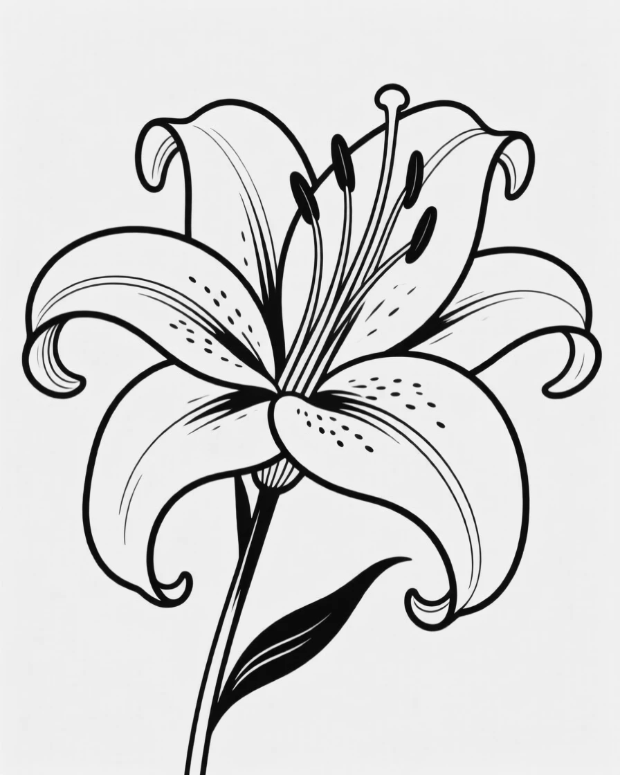 A single stargazer lily with dramatic curved petals