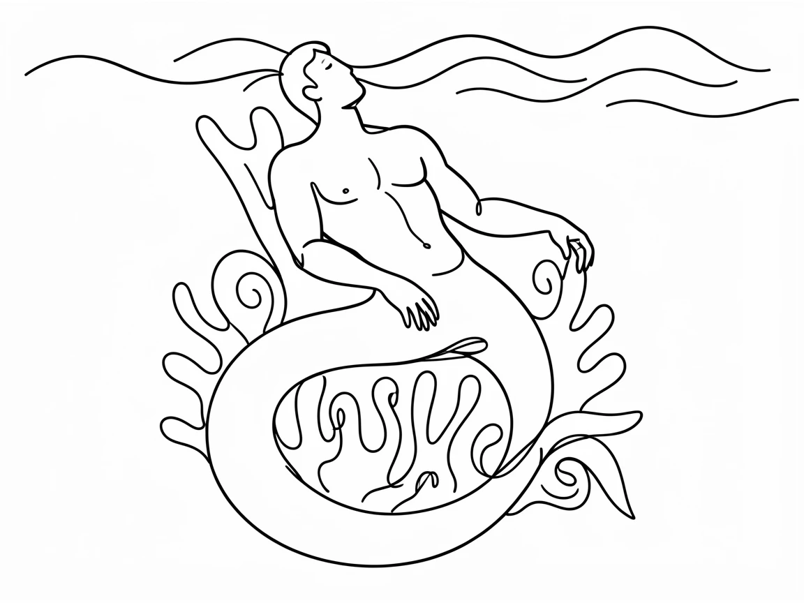 A merman resting on a coral throne beneath the waves