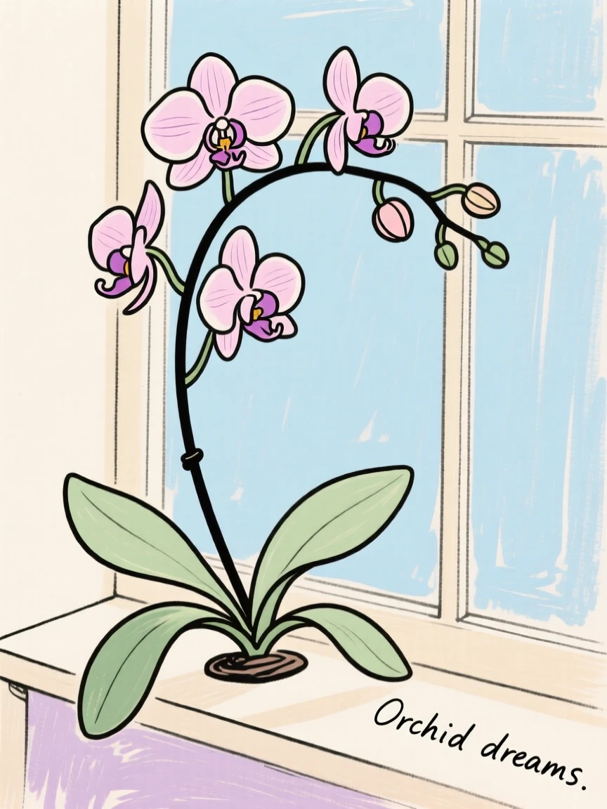 An orchid on a windowsill