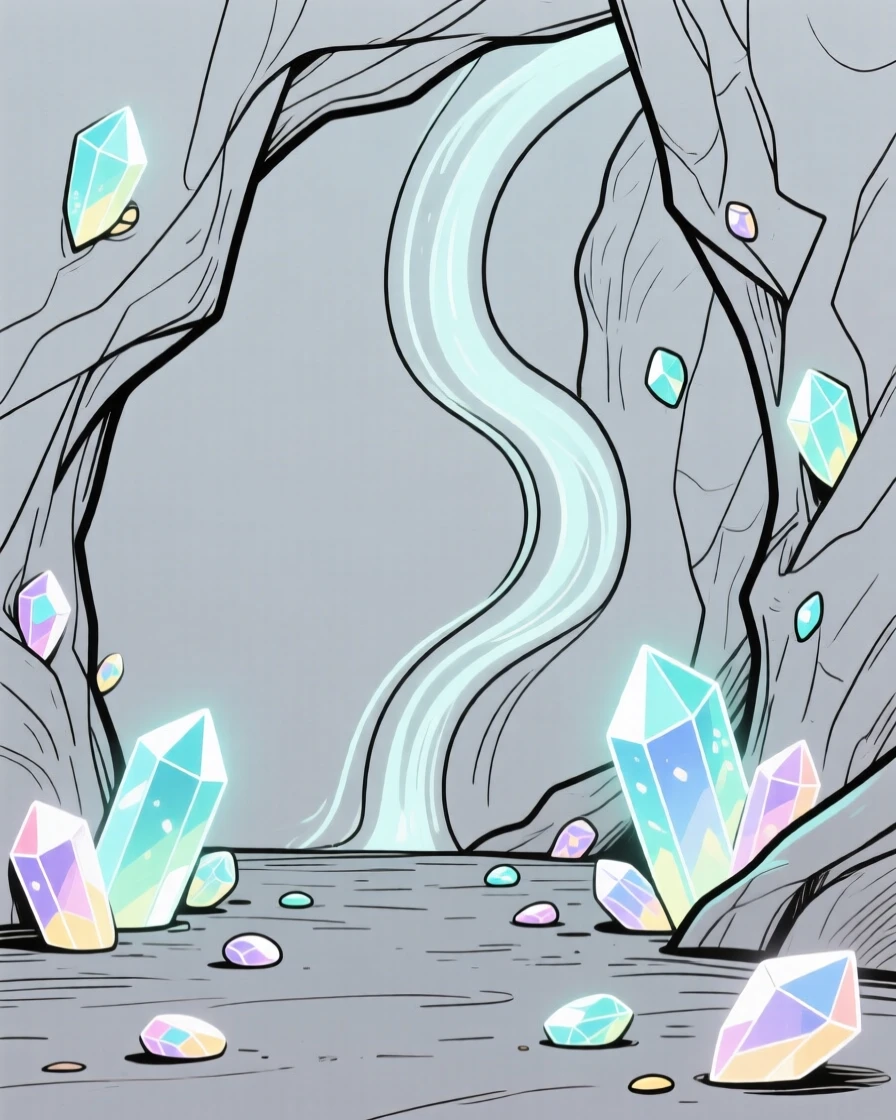 A crystal cave filled with glowing gemstones and shimmering light.