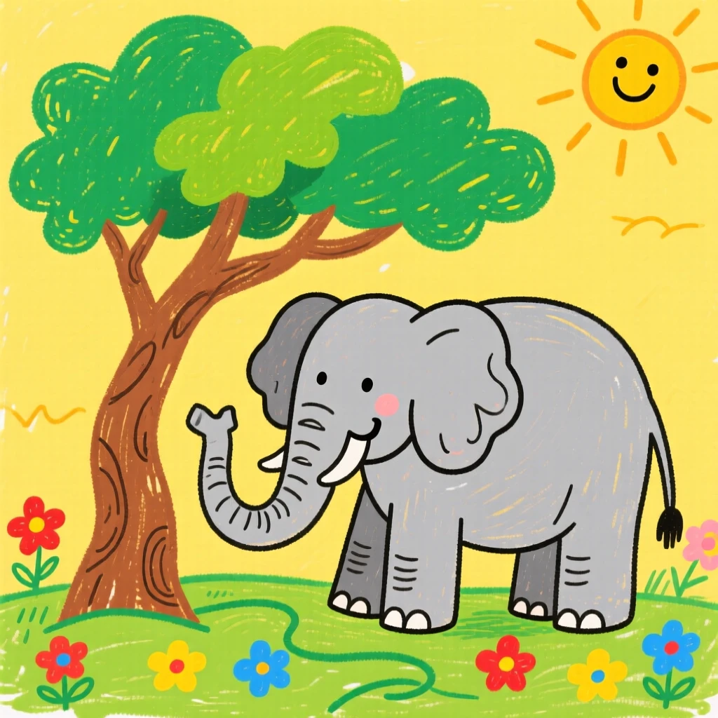 A majestic elephant under a wide acacia tree.