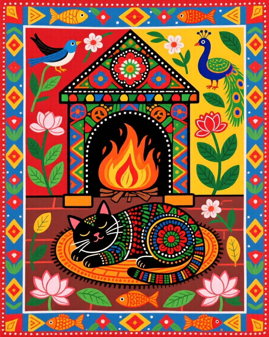 A cat sleeping peacefully beside a warm hearth in a quiet home.