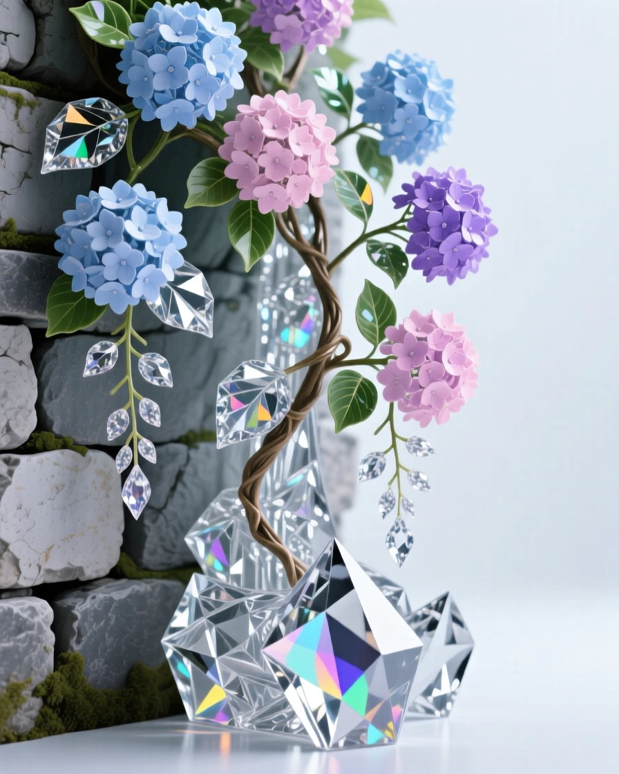 A cascading vine of climbing hydrangeas covering an old stone wall.