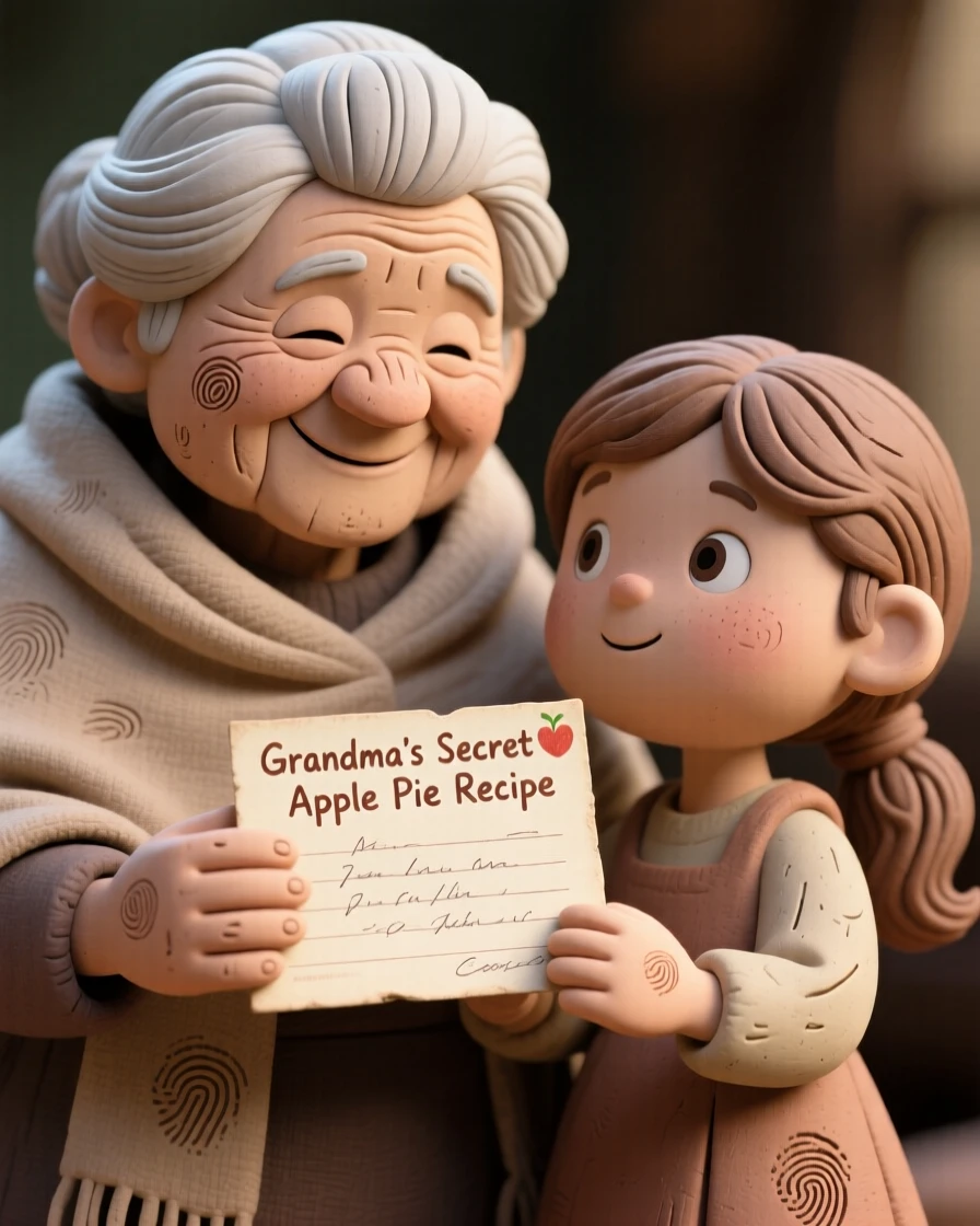 A grandmother passing down a treasured recipe card to her granddaughter