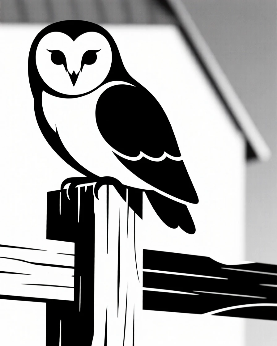 A barn owl resting on a wooden fence post.