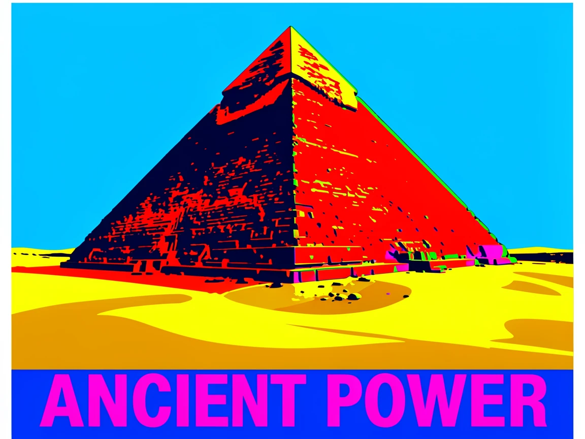 Ancient pyramid rising from golden sand