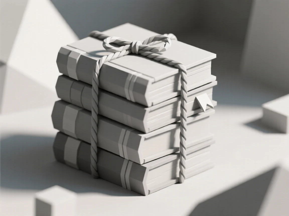 A stack of old books tied with twine, surrounded by soft shadows. a shallow depth of field isolates the main object. A sense of quiet history fills the objects.