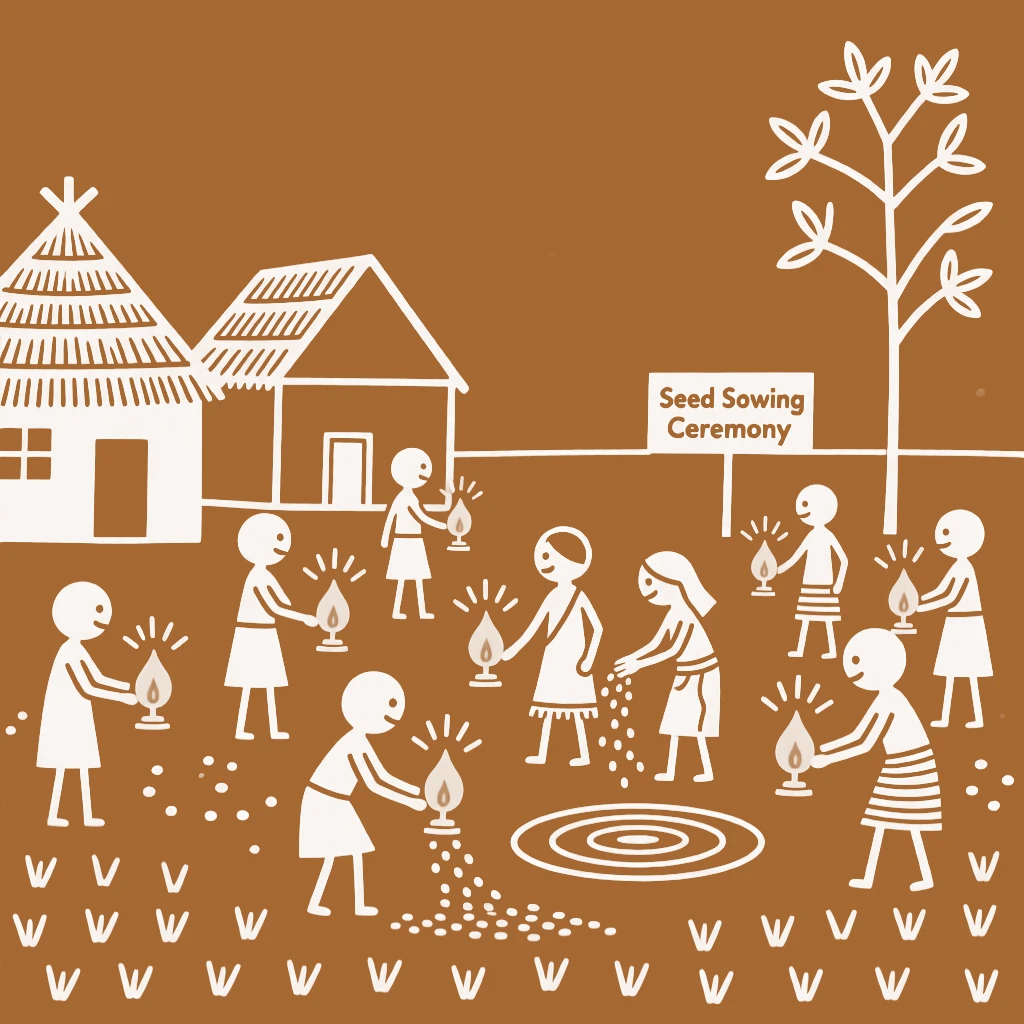 A seed-sowing ceremony celebrated as families light lamps outside their homes.