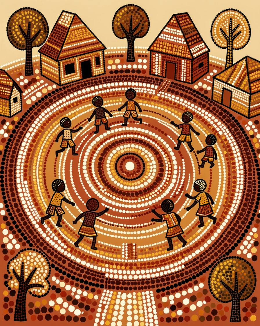 Children playing together in a village square