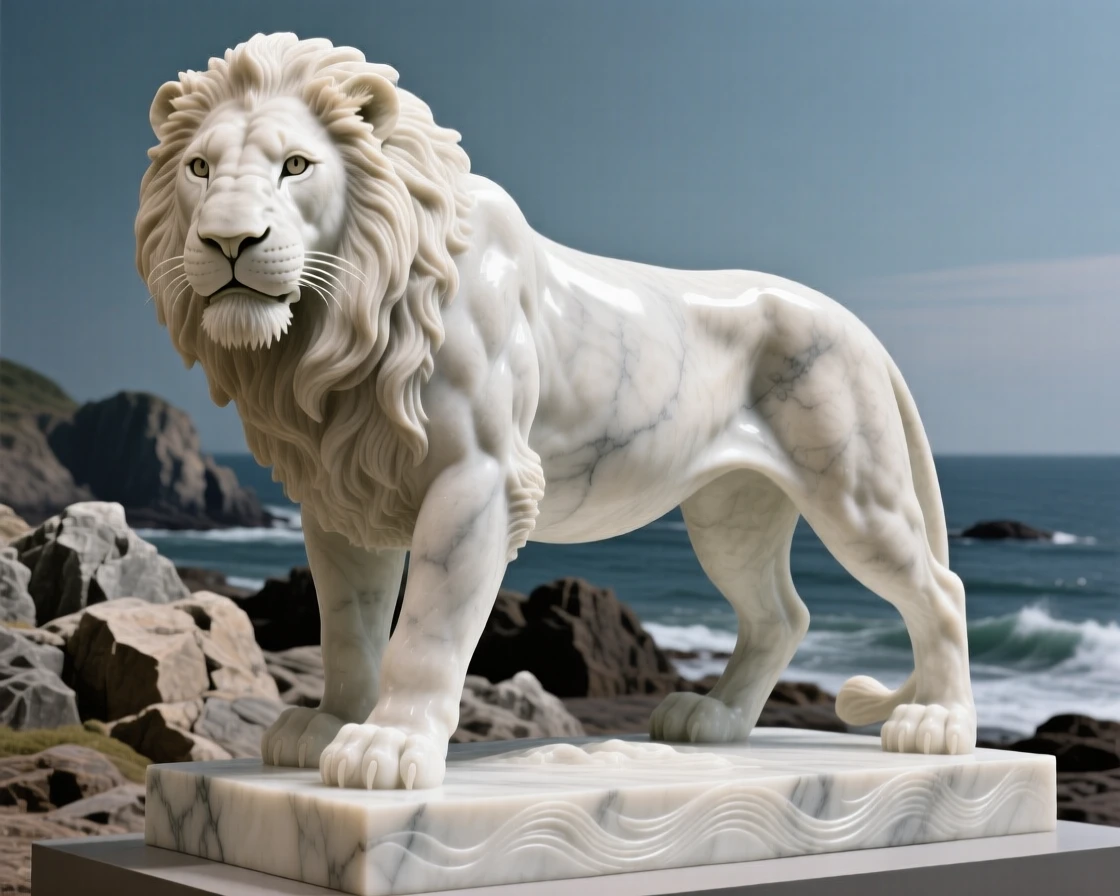A striking close-up of a lioness, full of life and grace, along a rugged coastline