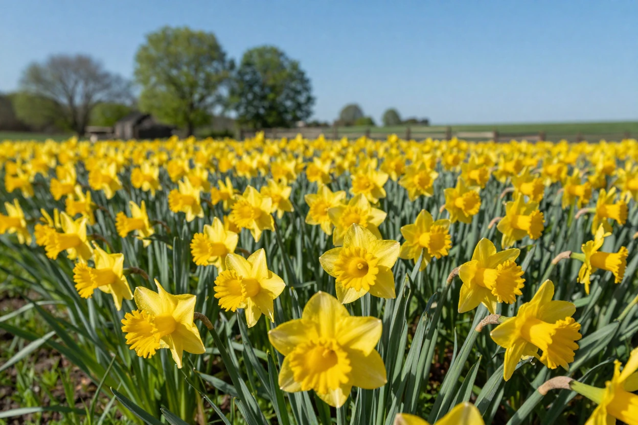 A field of daffodils announcing the arrival of spring