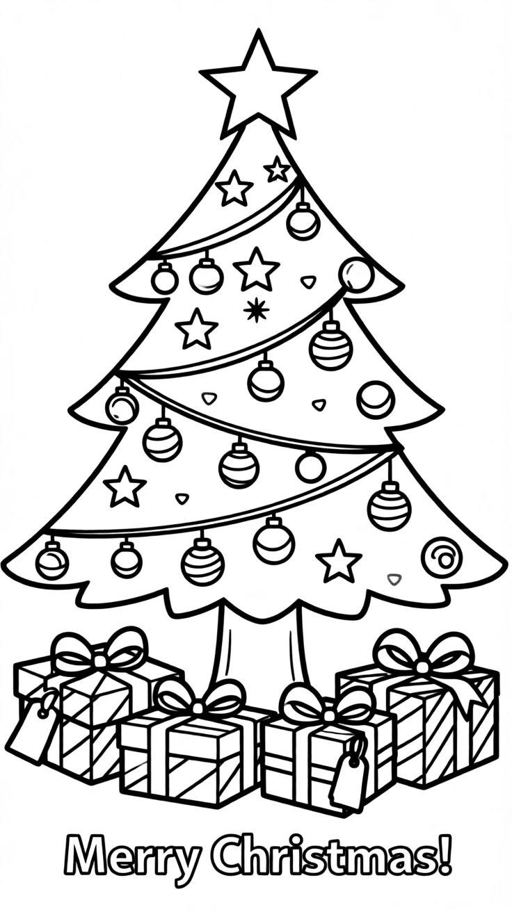 A decorated Christmas tree with wrapped presents underneath