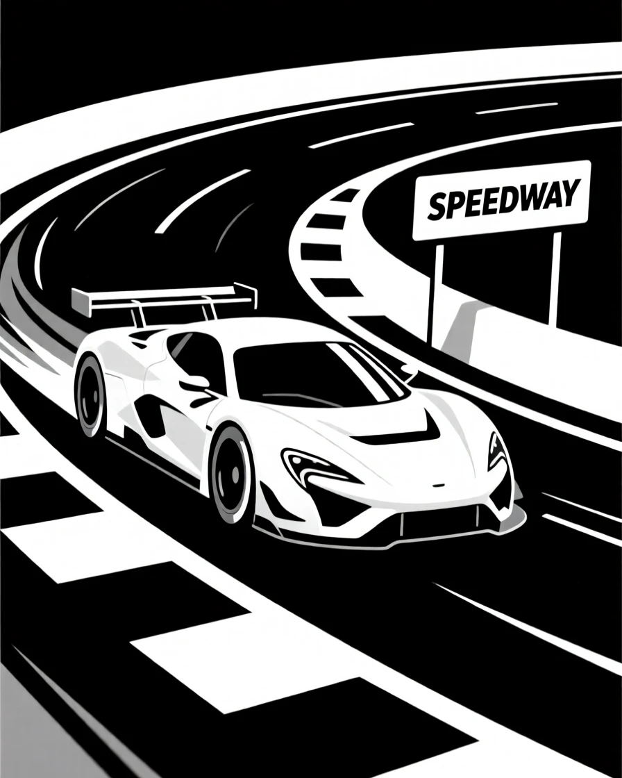 A race car speeding around a sharp track curve.