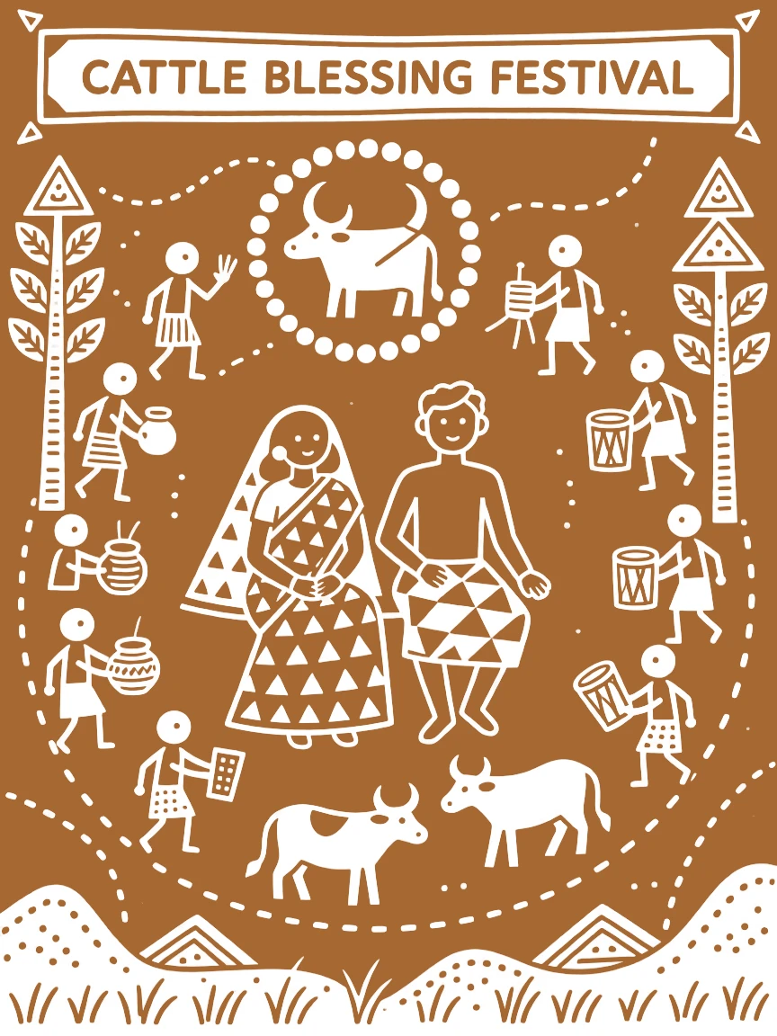 A cattle-blessing festival celebrated with a bride and groom seated at the center of the gathering.
