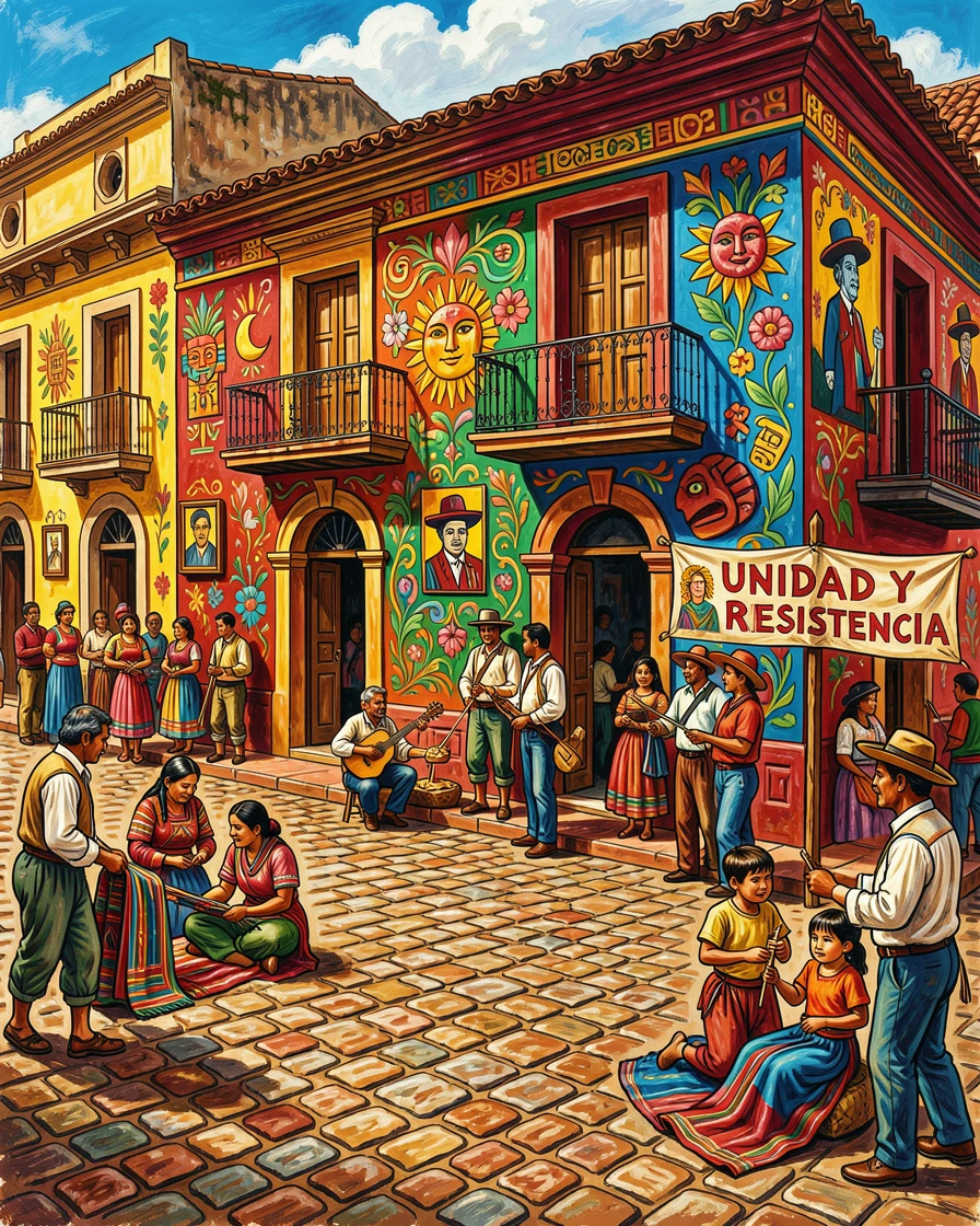 A colorful colonial building lining a cobblestone plaza