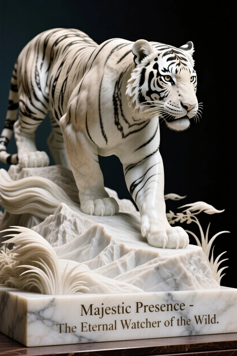 A striking close-up of a majestic tiger, full of life and grace, on a windswept mountain ridge