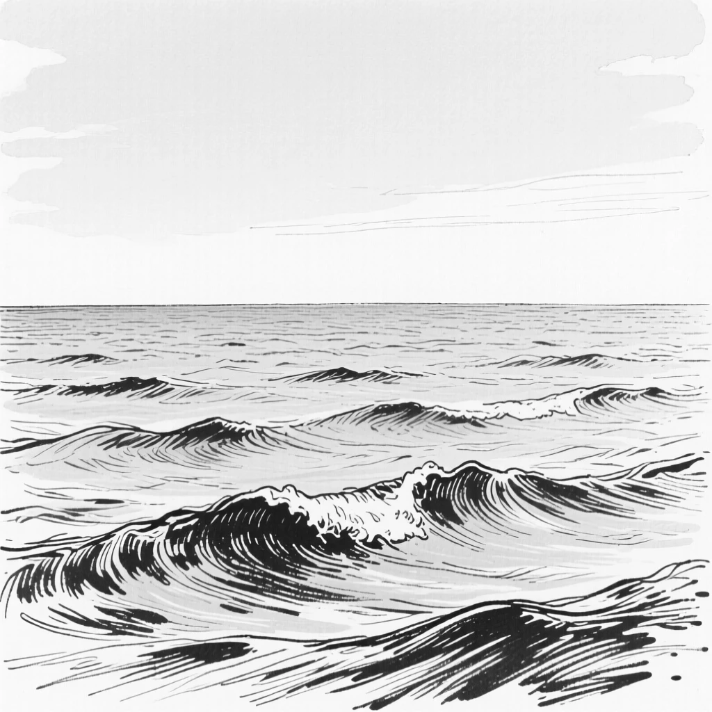 A vast open ocean with gentle waves rolling beneath a clear sky.
