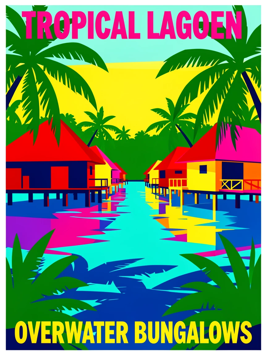 Tropical lagoon with overwater bungalows