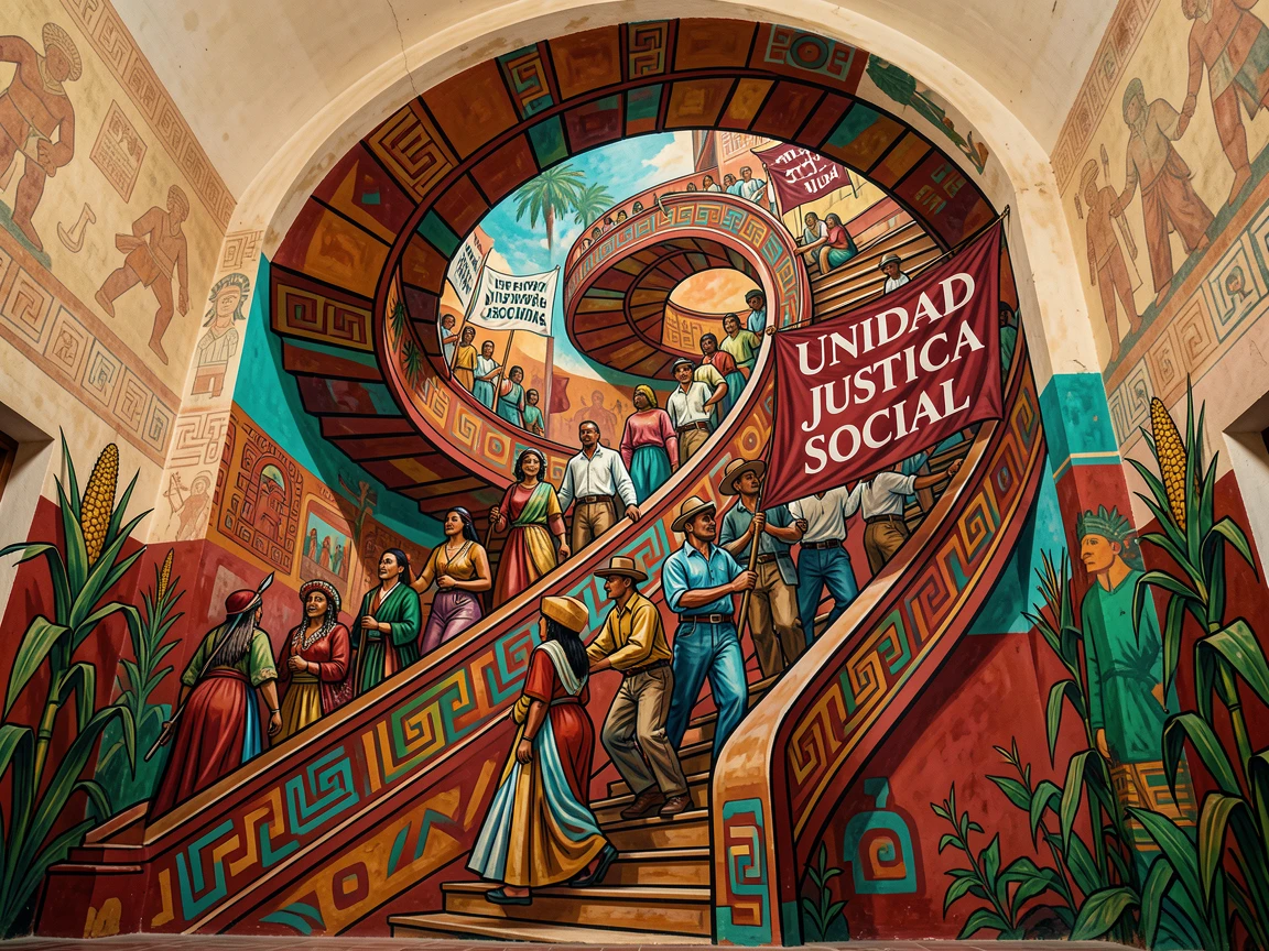 A sweeping staircase spiraling inside a historic building